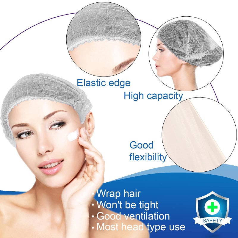 Smilco Disposable Bouffant Caps, 21inches Hair Net, Elastic Dust Cap for Food Service, Sleeping Head Cover (White) - Image 4